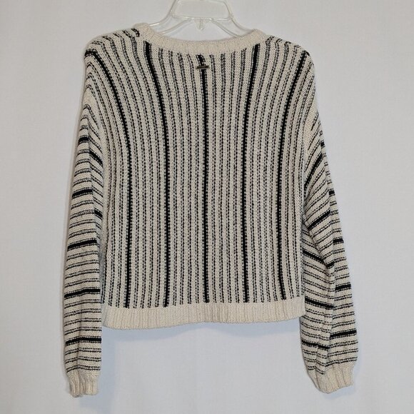 BILLABONG Beige/Black Striped Knitted Cropped Long Sleeve Sweater; Size M - Picture 2 of 5